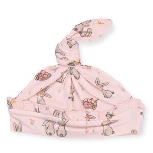 Angel Dear Ruffle Knotted Hat, Pink Bunnies, Size 0-3 Months NWT